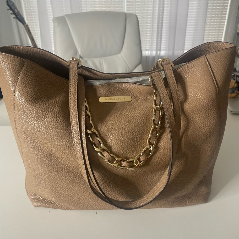Michael Kors Beige Tote Bag with Gold Hardware